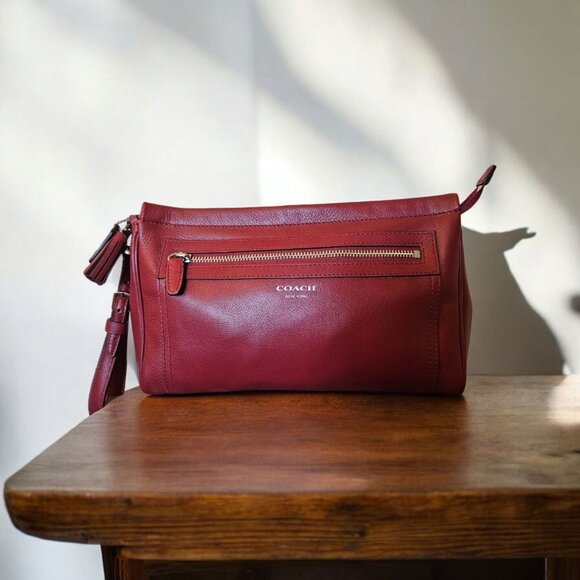 Coach Legacy Leather Clutch Wristlet Deep Port Wine Red Tassel Bag - Picture 2 of 16